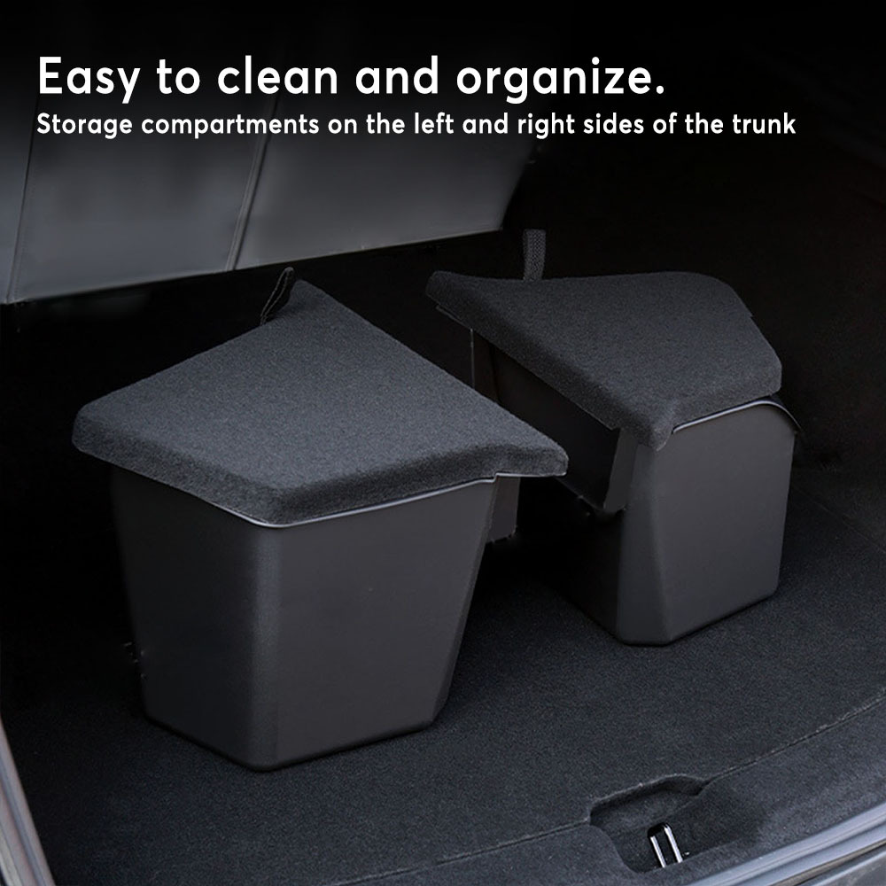 Tesla Model Y Juniper Trunk Storage Bins Trunk Organizer with Carpeted Lid Rear Trunk Side Storage Box Interior Accessories